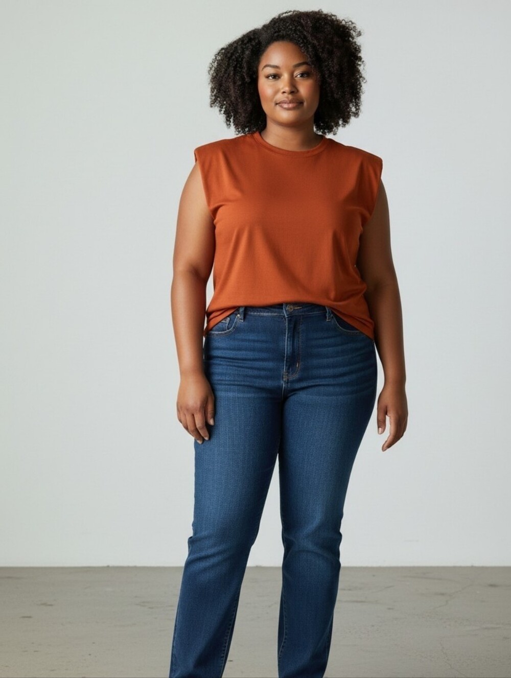 TheMogan Padded Shoulder Muscle Tee XL Brick Power Shoulder Top